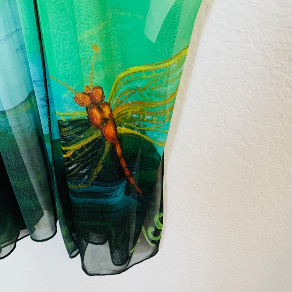 Le Galeriste Kimono Dragonfly Print Womens One Size Green Open Front Artsy Sheer - Picture 6 of 16